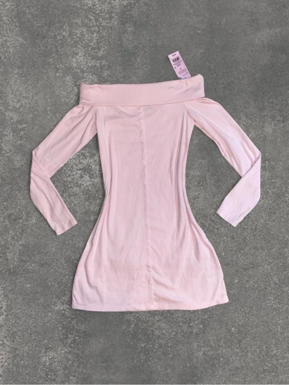 Off-Shoulder Long Sleeve Bodycon Dress in Light Pink - Picture 5 of 5